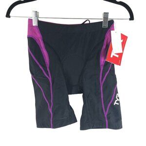 TYR Womens 8 Inch Tri Shorts Triathlon Padded Grippers Black Purple S